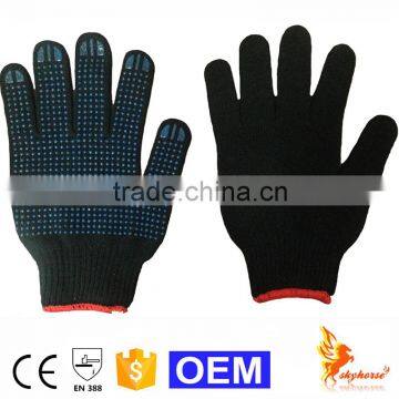 Black Cotton Blue PVC Dots Work gloves