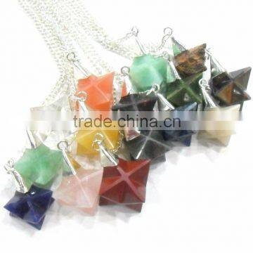 Mix Stone Merkaba Star Metal Cap Pendulum : Wholesale Merkaba Pendulum
