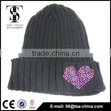 Winter acrylic jewelry hat knitted beanie fashion for young girl