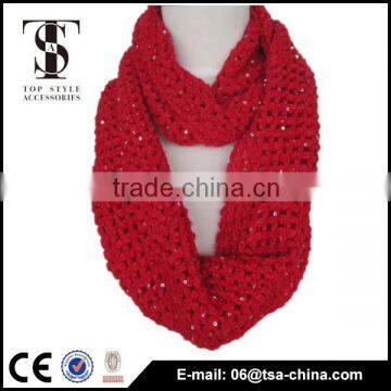 Hot sale solid color knitting winter warm loop scarf beads mix scarf