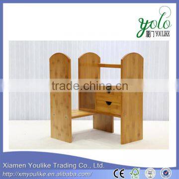 Mobile Rotating Design Desk Organizer Bamboo Office Desk Organizer Book Rack With Drawers photo-4