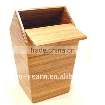 Bamboo Dustbin Rubbish Bin Trash Can Waste Basket with Flip Rollover Overturn Lid Cover Top for Bathroom and Indoor Sanitary Use