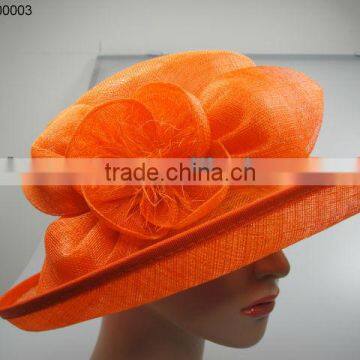 Spring hat with sinamay feather material