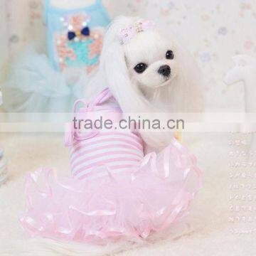 Pet Pink stripe Bubble Skirt Princess Dresses/Dog Dresses with lace Accessory /Dresses for Dog and Cat