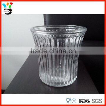 Cylinder shaped decorative clear glass flower vase with stripe pattern