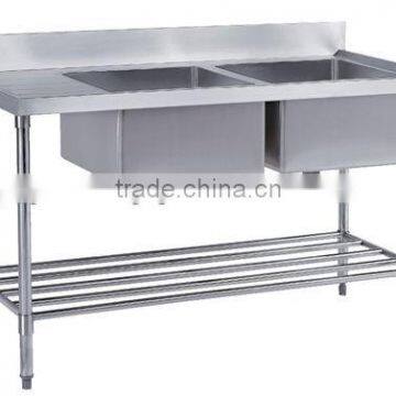 Double Stainless Steel Bench Sink With Pot Shelf