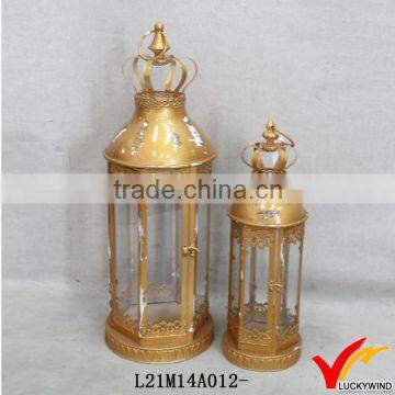 crown top decorate golden painted shabby chic antique metal lanterns