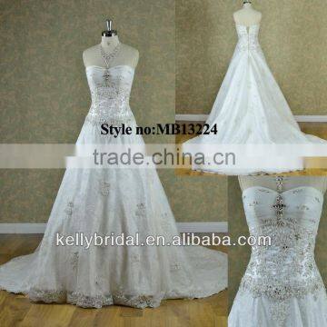 MB13224 Strapless Nail Beaded Lace Weeding Dress 2013