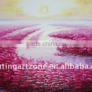 Knife painting of lotus pond