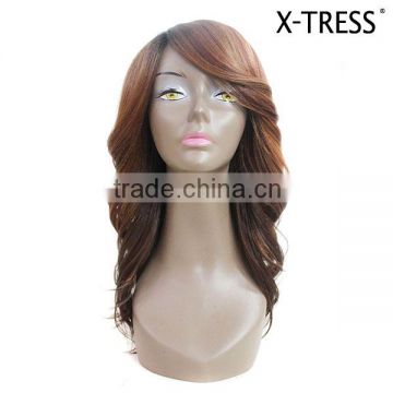 brunette 18 inch New products simple design personalized curly fake hair plum red high tempreture fibre synthetic wig