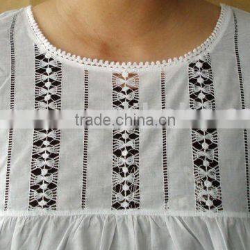 Hemstitch Cotton Women Gown Ladies Pajamas