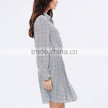 Apparel New Arrivals Autumn Herringbone Woman Long Sleeve Pleated Casual Dress photo-4