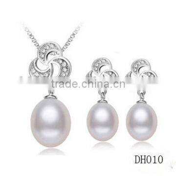 wholesales women wedding round pearl pendant settings with necklace and earrings