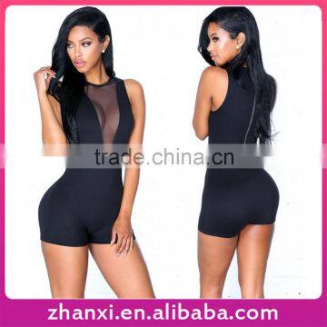 V neck sexy bodycon jumpsuits girl rompers women tight mesh spandex catsuit