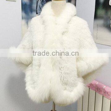 classic real mink fur knitted cape with fox fur trim