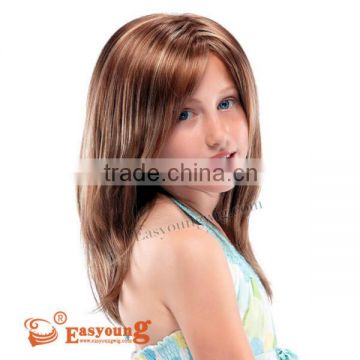 Natural brown long hair wigs for gilrs. Kids synthetic hair wigs. Children hair wigs size