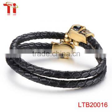 Wholesale 2016men's Genuine Braided Leather Bracelet, 316L Stainless Steel Jewelry Bracelet, Charm Skull Bracelet Jewelry Making photo-3