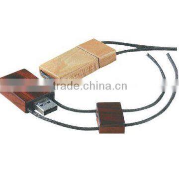 logo print acceptable nature Wooden usb flash drive with string fancy usb necklace