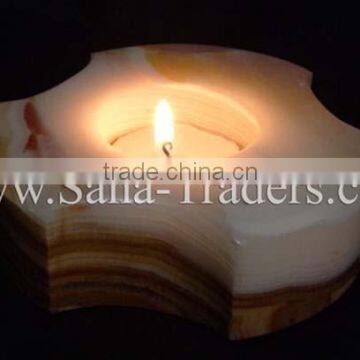 Marble Onyx Designed One Hole Fan shaped Tea Light