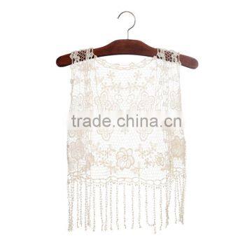 Wholesale novelty baby clothes waistcoats beautiful girls outerwear boutique lace crochet vest with tassels for children