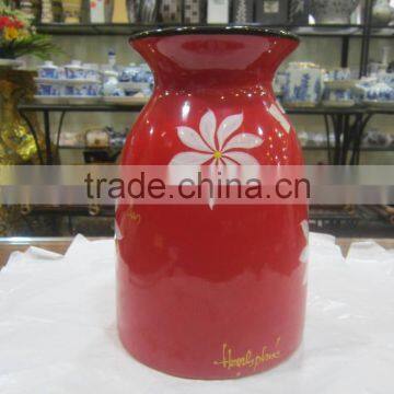 Eco-friendly ceramic vase, red color, modern design made in Vietnam, Hanoi