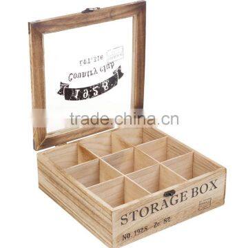 Custom 9 Compartments Chinese Gift Wooden Tea Packaging Storage Box With Glass Top Lid photo-4