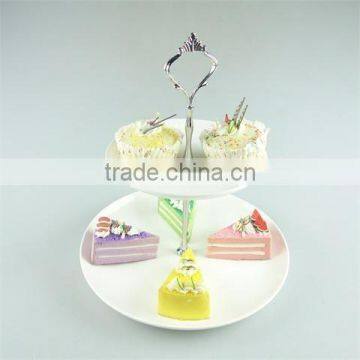 2 tier ceramic cake stand with iron handle for weeding/party use in stock