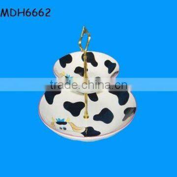 2-tier Black and White Spot Design Ceramic Cake Stand