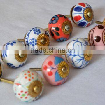 Indian Mix Design Hand Painted Door Ceramic Knobs photo-2