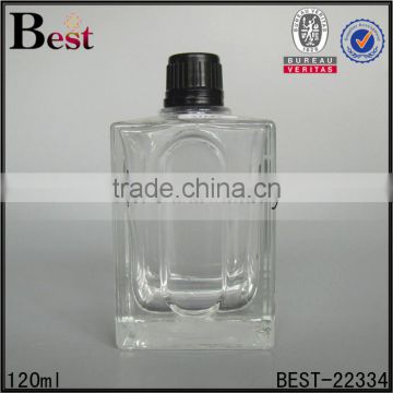 cosmetic perfume cost price clear 120ml glass bottle high quality bottle glass with black plastic screw cap bulk buy from china