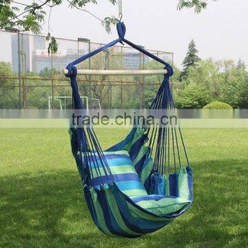Blue and Green Stripe Polyester Hanging Hammock Chair With Cushion photo-2