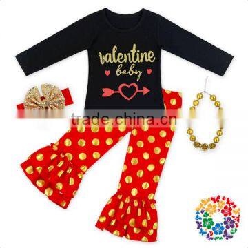 Hot Fashion Valentines Outfits Baby Girl With Sequin Bow Headband And Necklace Set Girl Valentines Boutique Clothing Set