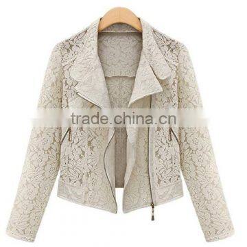 2015 Spring Autumn New Fashion Slim Long Sleeve High Quality Full Lace Zipper Women Suit Jacket