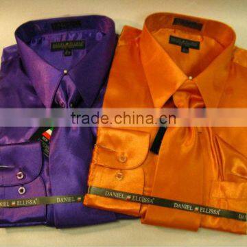 Satin dress shirts men tie&hanky man satin shirt