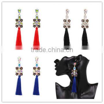 Bohemian jewelry rhinestone gems with long colorful tassel charms earrings for women