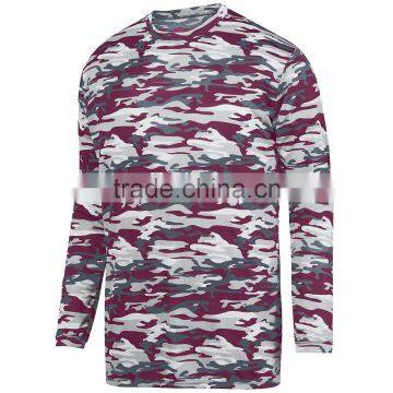 Camo Style Long Sleeve Wicking Tee Self Fabric Collar Custom Color Logo Printing Tshirt 100% Polyester Wicking Printed Knit Long photo-4
