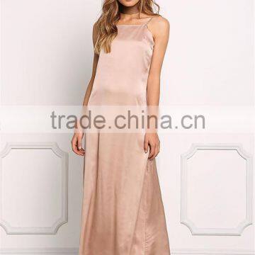 MGOO Hot Sale 2017 New Style Elegant Plain Satin Dress Champage Satin Maxi Dress Low Back Slip Sexy Dress photo-2