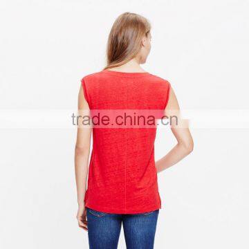 Red Modern Linen Muscle Ladies Tank Top photo-3