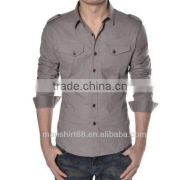 Slim Fit Long Sleeve Military Style Casual Shirt photo-2