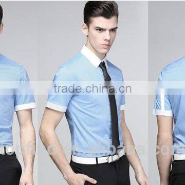 Slim blue light color short sleeve small collar cotton men shirts