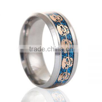 Stainless Steel Unadjustable Rings Silver Tone Blue Skull