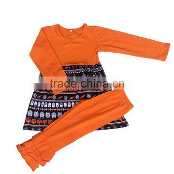 Wholesale baby girls clothing sets pumpkin halloween boutique outfits ghost long sleeve dress matching ruffle pants