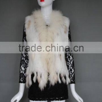 Factory wholesale new style short women rabbit fur vest detachable raccoon fur collar