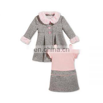 Chinese Baby Girls' Dress & Coat with Faux Fur Set Manufacturers