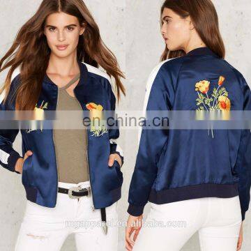 Wholesale Custom Satin Embroidered Bomber Jacket 2017