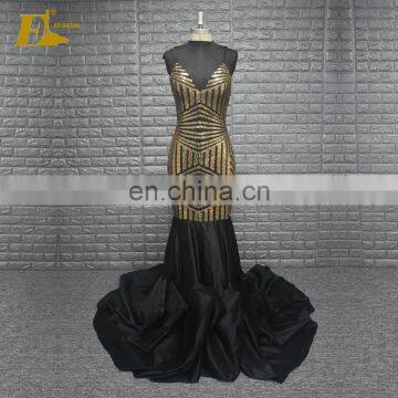 Sexy Sequin Golden Black Mermaid Long Evening Dresses 2017 Made In China