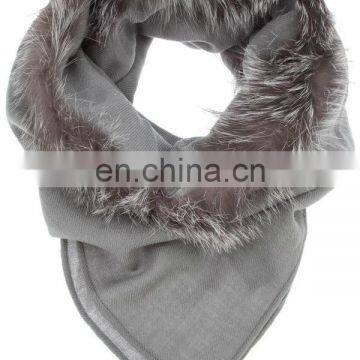 silk rabbit fur trim collar scarf