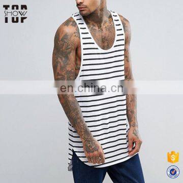 China factory extreme racerback tank tops stripe super longline tank top men with step hem