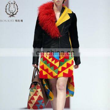 Charm Style Sheep Shearing Fur Jacket Wonderful Design Merino Sheep Fur Overcoat Ladies Winter Multicolor Fur And Leather Coat photo-6