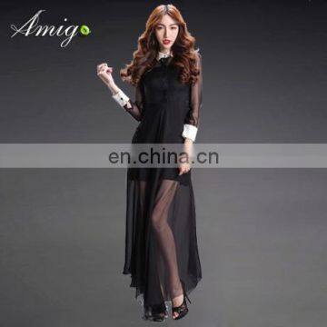 black chiffon high low irregularity black double layered dress for girls